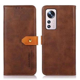 For Xiaomi 12 Lite KHAZNEH Dual-color Cowhide Texture Flip Leather Phone Case(Brown)