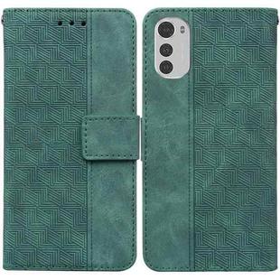 For Motorola Moto E32 Geometric Embossed Leather Phone Case(Green)