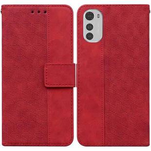 For Motorola Moto E32 Geometric Embossed Leather Phone Case(Red)