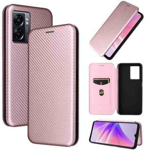 For OPPO A57 5G Carbon Fiber Texture Leather Phone Case(Rose Gold)