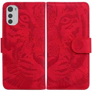 For Motorola Moto E32 Tiger Embossing Pattern Leather Phone Case(Red)