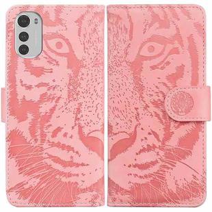 For Motorola Moto E32 Tiger Embossing Pattern Leather Phone Case(Pink)