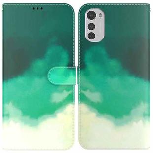 For Motorola Moto E32 Watercolor Pattern Horizontal Flip Leather Phone Case(Cyan Green)