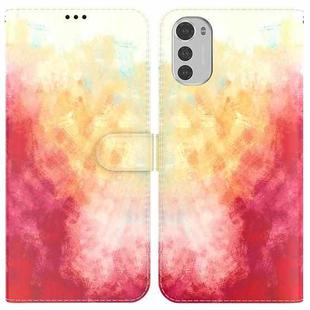 For Motorola Moto E32 Watercolor Pattern Horizontal Flip Leather Phone Case(Spring Cherry)