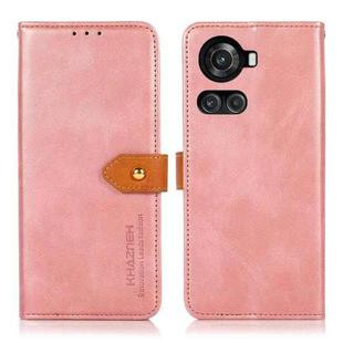 For OnePlus Ace / 10R KHAZNEH Dual-color Cowhide Texture Flip Leather Phone Case(Rose Gold)