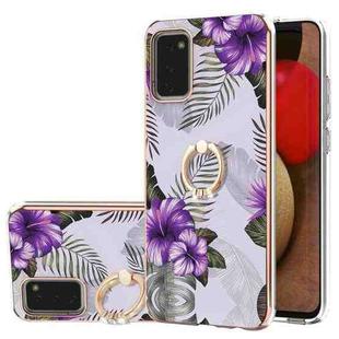 For Samsung Galaxy A03s 166mm Electroplating IMD TPU Phone Case with Ring(Purple Flower)
