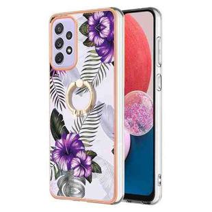 For Samsung Galaxy A23 Electroplating IMD TPU Phone Case with Ring(Purple Flower)