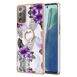 For Samsung Galaxy Note20 Electroplating IMD TPU Phone Case with Ring(Purple Flower)