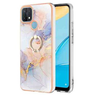 For OPPO A15 / A15s Electroplating IMD TPU Phone Case with Ring(White Marble)