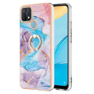 For OPPO A15 / A15s Electroplating IMD TPU Phone Case with Ring(Blue Marble)