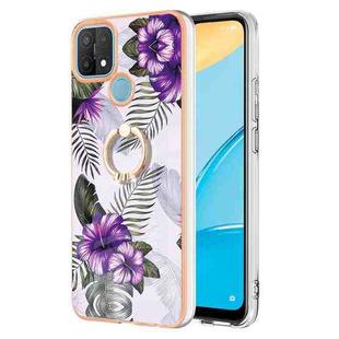 For OPPO A15 / A15s Electroplating IMD TPU Phone Case with Ring(Purple Flower)