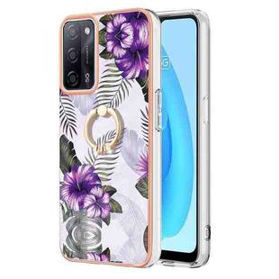 For OPPO A53s 5G / A55 5G Electroplating IMD TPU Phone Case with Ring(Purple Flower)