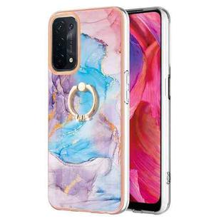 For OPPO A74 5G / A93 5G Electroplating IMD TPU Phone Case with Ring(Blue Marble)