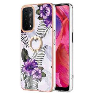 For OPPO A74 5G / A93 5G Electroplating IMD TPU Phone Case with Ring(Purple Flower)