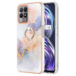 For OPPO Realme 8i Electroplating IMD TPU Phone Case with Ring(White Marble)