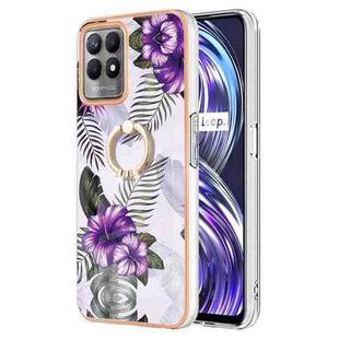 For OPPO Realme 8i Electroplating IMD TPU Phone Case with Ring(Purple Flower)