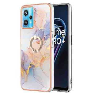 For OPPO Realme 9 Pro+ 5G Electroplating IMD TPU Phone Case with Ring(White Marble)