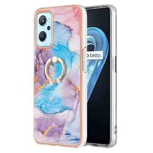 For OPPO Realme 9i / A36 / A96 4G Electroplating IMD TPU Phone Case with Ring(Blue Marble)