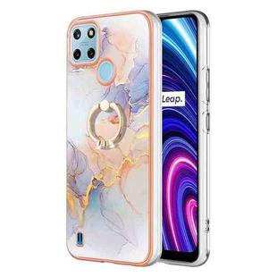 For OPPO Realme C21Y / C25Y Electroplating IMD TPU Phone Case with Ring(White Marble)