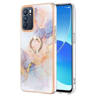 For OPPO Reno6 5G Electroplating IMD TPU Phone Case with Ring(White Marble)