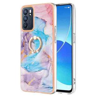 For OPPO Reno6 5G Electroplating IMD TPU Phone Case with Ring(Blue Marble)