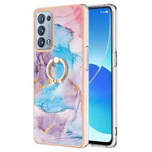 For OPPO Reno6 Pro+ 5G / Reno6 Pro Electroplating IMD TPU Phone Case with Ring(Blue Marble)