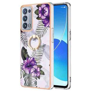 For OPPO Reno6 Pro+ 5G / Reno6 Pro Electroplating IMD TPU Phone Case with Ring(Purple Flower)