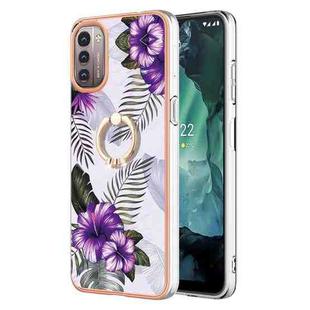 For Nokia G21 / G11 Electroplating IMD TPU Phone Case with Ring(Purple Flower)
