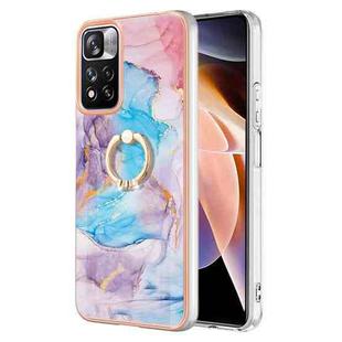 For Xiaomi Redmi Note 11 Pro China Electroplating IMD TPU Phone Case with Ring(Blue Marble)