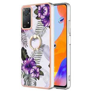 For Xiaomi Redmi Note 11 Pro 5G / 4G Global Electroplating IMD TPU Phone Case with Ring(Purple Flower)