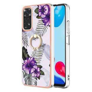 For Xiaomi Redmi Note 11S / Note 11 Global Electroplating IMD TPU Phone Case with Ring(Purple Flower)