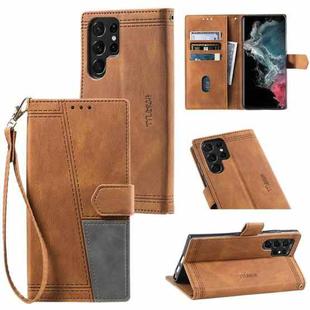 For Samsung Galaxy S22 Ultra 5G Splicing Leather Phone Case(Brown)