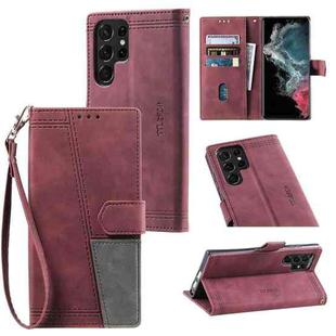 For Samsung Galaxy S22 Ultra 5G Splicing Leather Phone Case(Red)