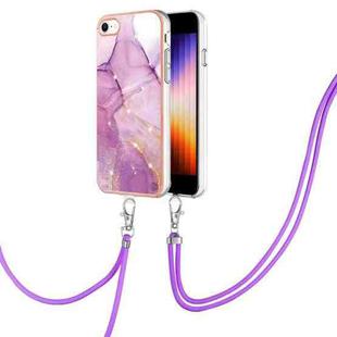 For iPhone SE 2022 / SE 2020 / 8 / 7 Electroplating Marble Pattern TPU Phone Case with Lanyard(Purple 001)