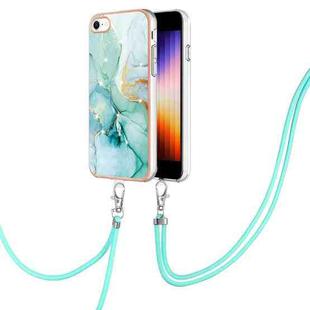 For iPhone SE 2022 / SE 2020 / 8 / 7 Electroplating Marble Pattern TPU Phone Case with Lanyard(Green 003)