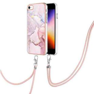For iPhone SE 2022 / SE 2020 / 8 / 7 Electroplating Marble Pattern TPU Phone Case with Lanyard(Rose Gold 005)