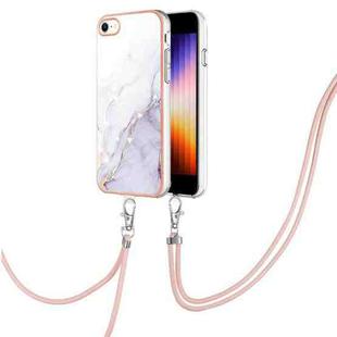 For iPhone SE 2022 / SE 2020 / 8 / 7 Electroplating Marble Pattern TPU Phone Case with Lanyard(White 006)