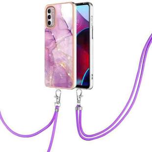 For Motorola Moto G Stylus 2022 Electroplating Marble Pattern TPU Phone Case with Lanyard(Purple 001)