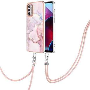 For Motorola Moto G Stylus 2022 Electroplating Marble Pattern TPU Phone Case with Lanyard(Rose Gold 005)