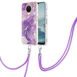 For Nokia G20 / G10 Electroplating Marble Pattern TPU Phone Case with Lanyard(Purple 002)