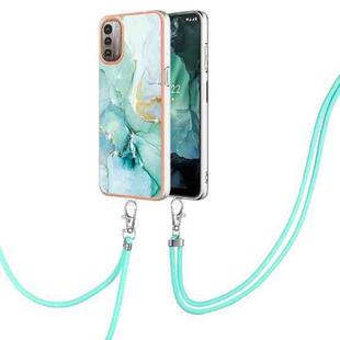 For Nokia G21 / G11 Electroplating Marble Pattern TPU Phone Case with Lanyard(Green 003)