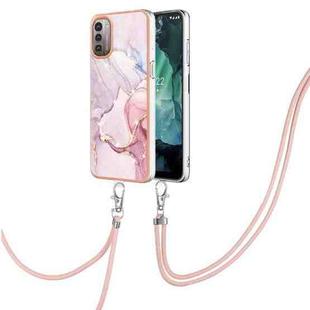 For Nokia G21 / G11 Electroplating Marble Pattern TPU Phone Case with Lanyard(Rose Gold 005)