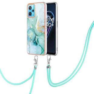 For OPPO Realme 9 Pro+ 5G Electroplating Marble Pattern TPU Phone Case with Lanyard(Green 003)