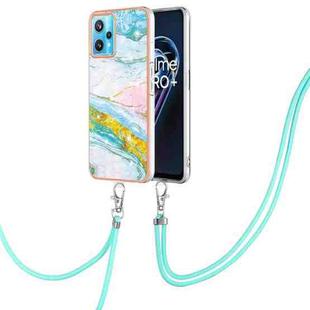 For OPPO Realme 9 Pro+ 5G Electroplating Marble Pattern TPU Phone Case with Lanyard(Green 004)