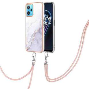 For OPPO Realme 9 Pro+ 5G Electroplating Marble Pattern TPU Phone Case with Lanyard(White 006)
