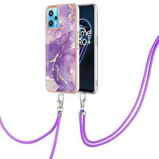 For OPPO Realme 9 Pro 5G Electroplating Marble Pattern TPU Phone Case with Lanyard(Purple 002)