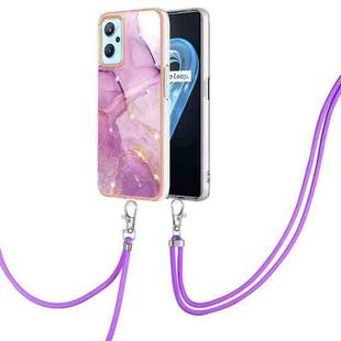 For OPPO Realme 9i / A36 / A96 4G Electroplating Marble Pattern TPU Phone Case with Lanyard(Purple 001)