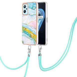 For OPPO Realme 9i / A36 / A96 4G Electroplating Marble Pattern TPU Phone Case with Lanyard(Green 004)