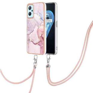 For OPPO Realme 9i / A36 / A96 4G Electroplating Marble Pattern TPU Phone Case with Lanyard(Rose Gold 005)