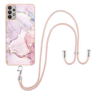 For Samsung Galaxy A13 4G Electroplating Marble Pattern TPU Phone Case with Lanyard(Rose Gold 005)